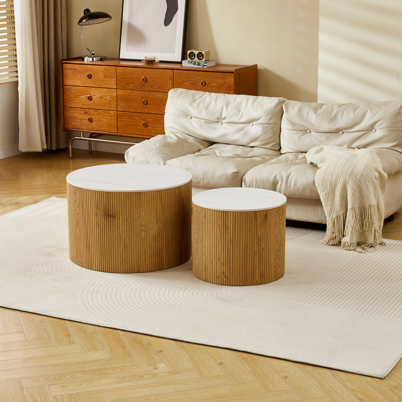 413-000001 Coffee table Nelba set of 2pcs oak MDF with ceramic surface in marble look - Слика 1