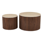 Coffee table Nelba set 2pcs walnut MDF with beige travertine look ceramic surface - Слика 3