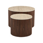 Coffee table Nelba set 2pcs walnut MDF with beige travertine look ceramic surface - Слика 5