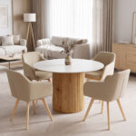 Sikulu oak MDF with ceramic surface in white marble look D125x77cm
