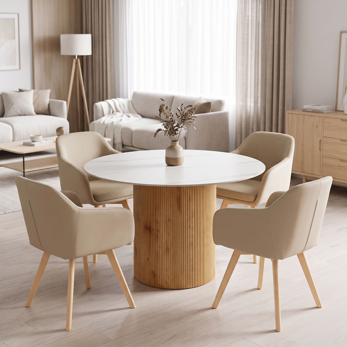 413-000003 Sikulu oak MDF with ceramic surface in white marble look D125x77cm - Image 1
