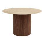 Sikulu oak MDF table with ceramic surface in beige travertine look D125x77cm - Image 2