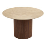 Sikulu oak MDF table with ceramic surface in beige travertine look D125x77cm - Image 3