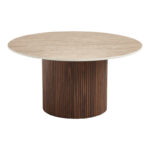 Sikulu mdf walnut table - beige travertine finish D80x40cm - Image 2