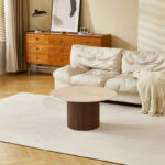 Sikulu mdf walnut table - beige travertine finish D80x40cm