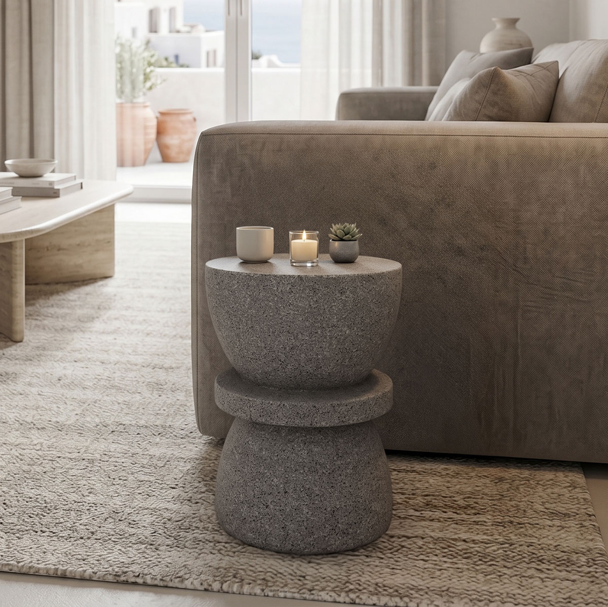 414-000004 Side table Sezano grey MGO D34x45cm - Image 1