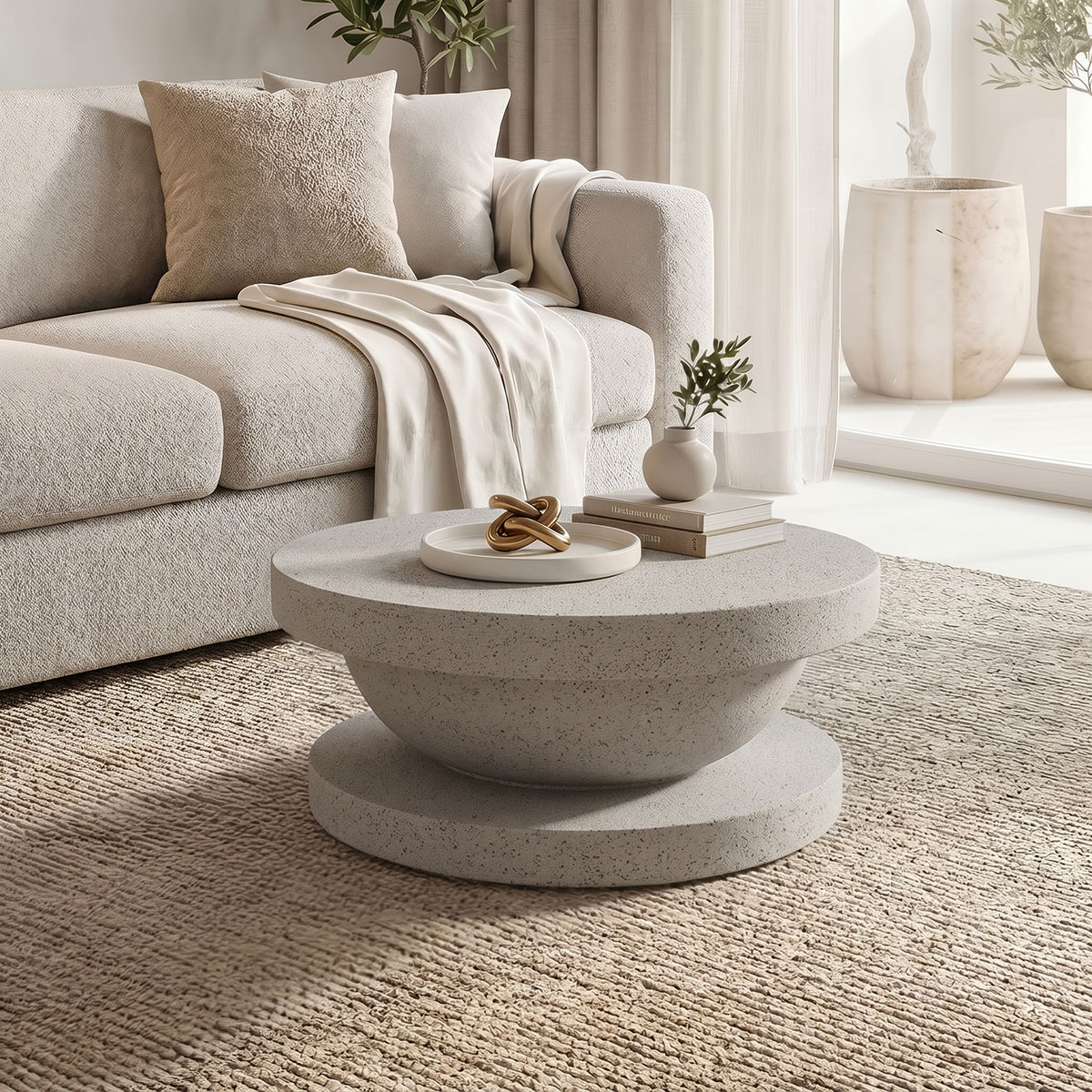 414-000010 Coffee table Cerba ecru MGO D70x30cm - Image 1