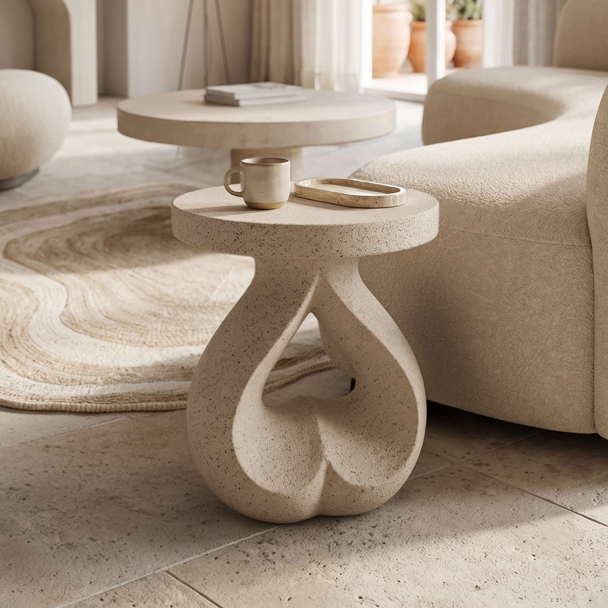 414-000012 Side table Belena ecru MGO D38.5x45.5cm - Image 1