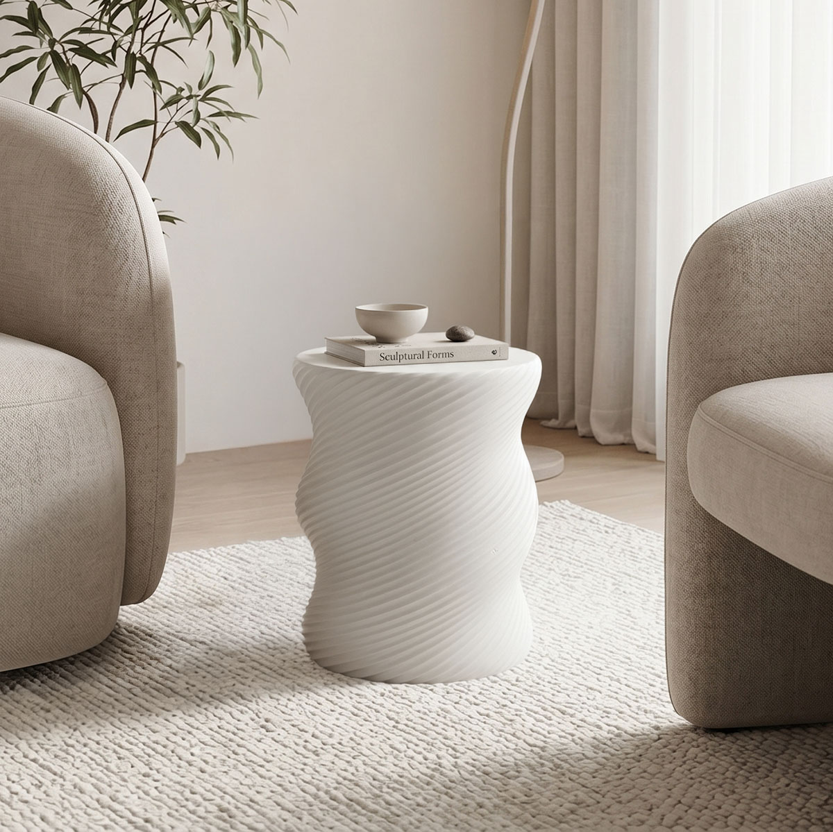 414-000020 Side table Rinda ecru MGO D33x40cm - Слика 1
