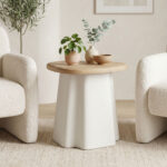 Coffee table Loberta fir wood-mdf in natural-white color 48x48x51cm
