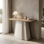 Console table Loberta fir wood-mdf in natural-white color 120x38x81cm