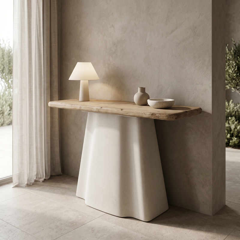 415-000003 Console table Loberta fir wood-mdf in natural-white color 120x38x81cm - Image 1