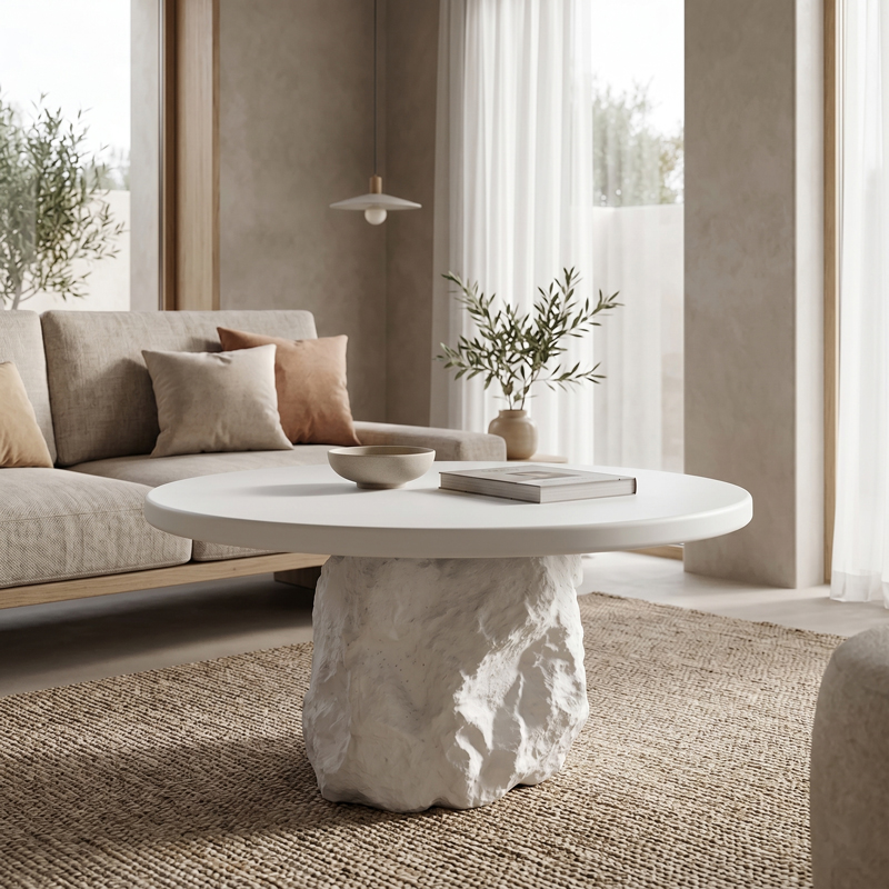 415-000016 Coffee table Zinol mdf-polyresin white D80x36cm - Слика 1