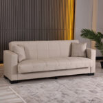 3-seater sofabed Vox with storage space cream fabric 210x84x83cm