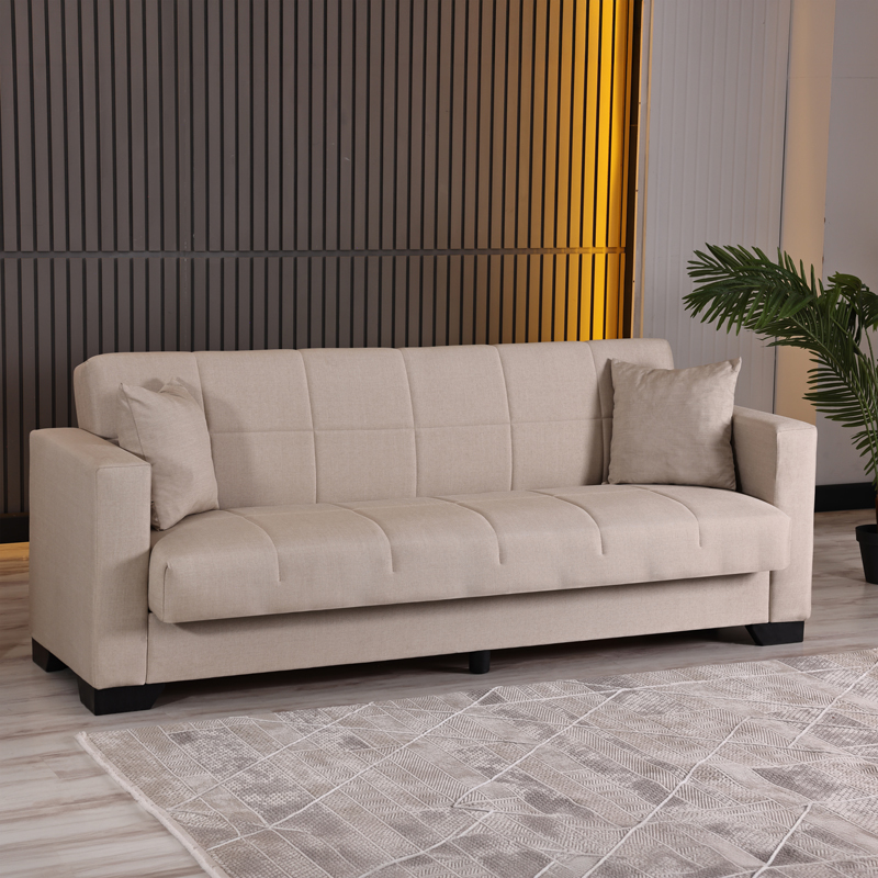 418-000006 3-seater sofabed Vox with storage space cream fabric 210x84x83cm - Слика 1