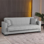 3-seater sofabed Vox with storage space light grey fabric 210x84x83cm