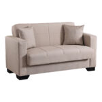 2-seater sofabed Vox with storage space cream fabric 150x84x83cm - Image 2