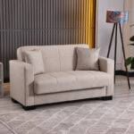 2-seater sofabed Vox with storage space cream fabric 150x84x83cm