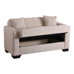 2-seater sofabed Vox with storage space cream fabric 150x84x83cm - Image 3