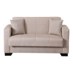 2-seater sofabed Vox with storage space cream fabric 150x84x83cm - Image 5