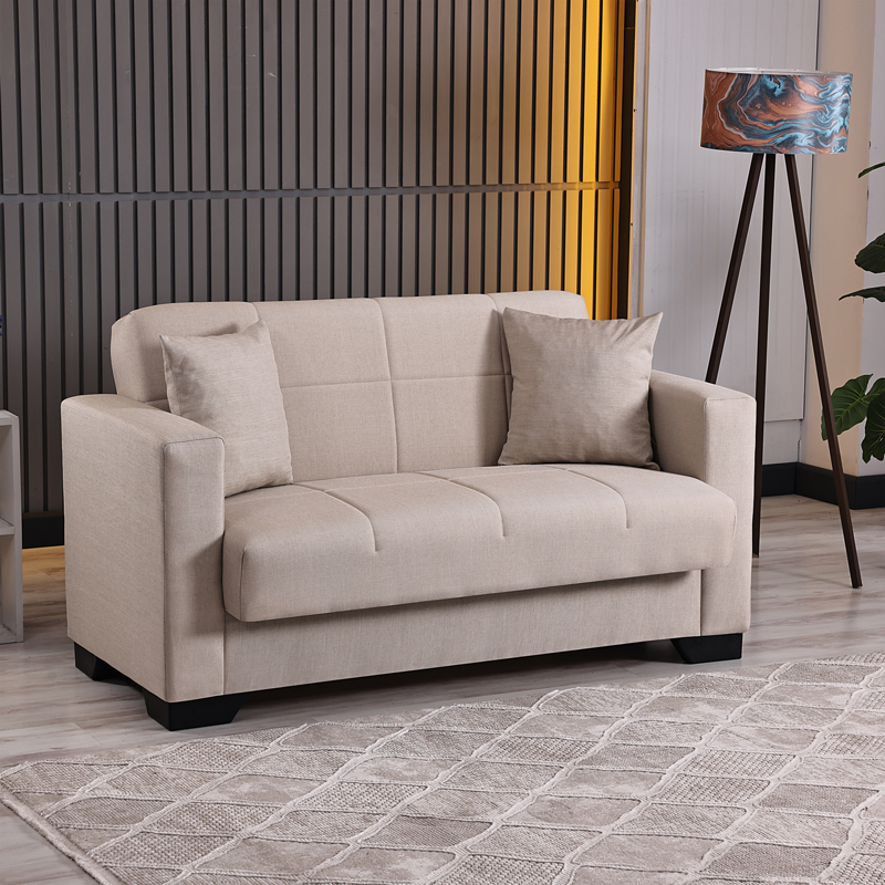 418-000010 2-seater sofabed Vox with storage space cream fabric 150x84x83cm - Слика 1