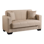 2-seater sofabed Vox with storage space beige fabric 150x84x83cm - Image 2
