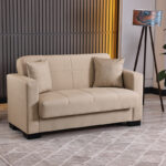 2-seater sofabed Vox with storage space beige fabric 150x84x83cm