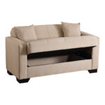 2-seater sofabed Vox with storage space beige fabric 150x84x83cm - Image 3