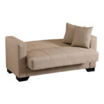 2-seater sofabed Vox with storage space beige fabric 150x84x83cm - Image 4