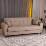 3-seater sofabed Lincoln with storage space beige fabric 226x84x93cm