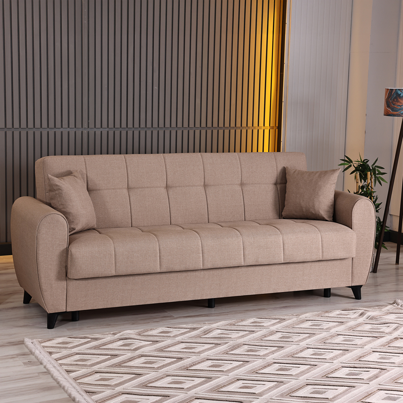 418-000013 3-seater sofabed Lincoln with storage space beige fabric 226x84x93cm - Слика 1