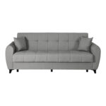 3-seater sofabed Lincoln with storage space light grey fabric 226x84x93cm - Image 5
