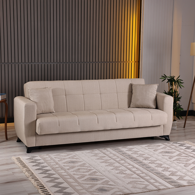 418-000016 3-seater sofabed Modesto with storage space cream fabric 213x84x86cm - Слика 1