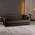 3-seater sofabed Modesto with storage space brown fabric 213x84x86cm