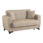 2-seater sofabed Modesto with storage space cream fabric 153x84x86cm - Image 2
