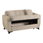 2-seater sofabed Modesto with storage space cream fabric 153x84x86cm - Image 3