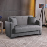 2-seater sofabed Modesto with storage space grey fabric 153x84x86cm