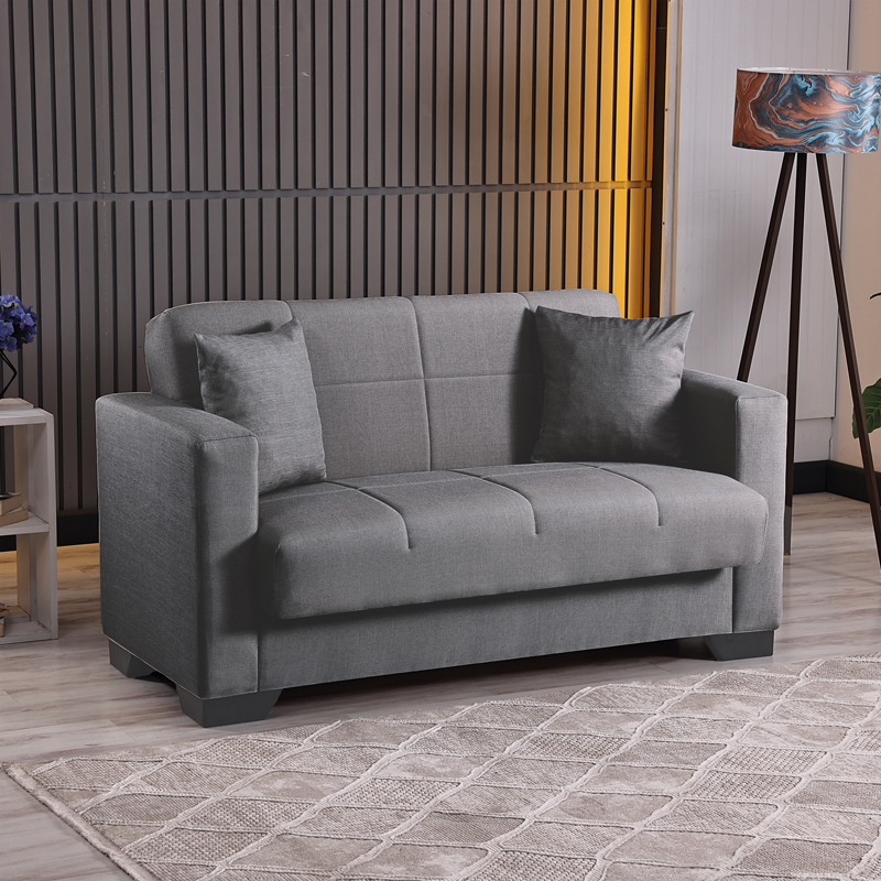 418-000021 2-seater sofabed Modesto with storage space grey fabric 153x84x86cm - Слика 1