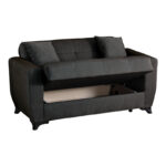 2-seater sofabed Modesto with storage space black fabric 153x84x86cm - Image 3