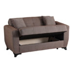 2-seater sofabed Modesto with storage space brown fabric 153x84x86cm - Image 3