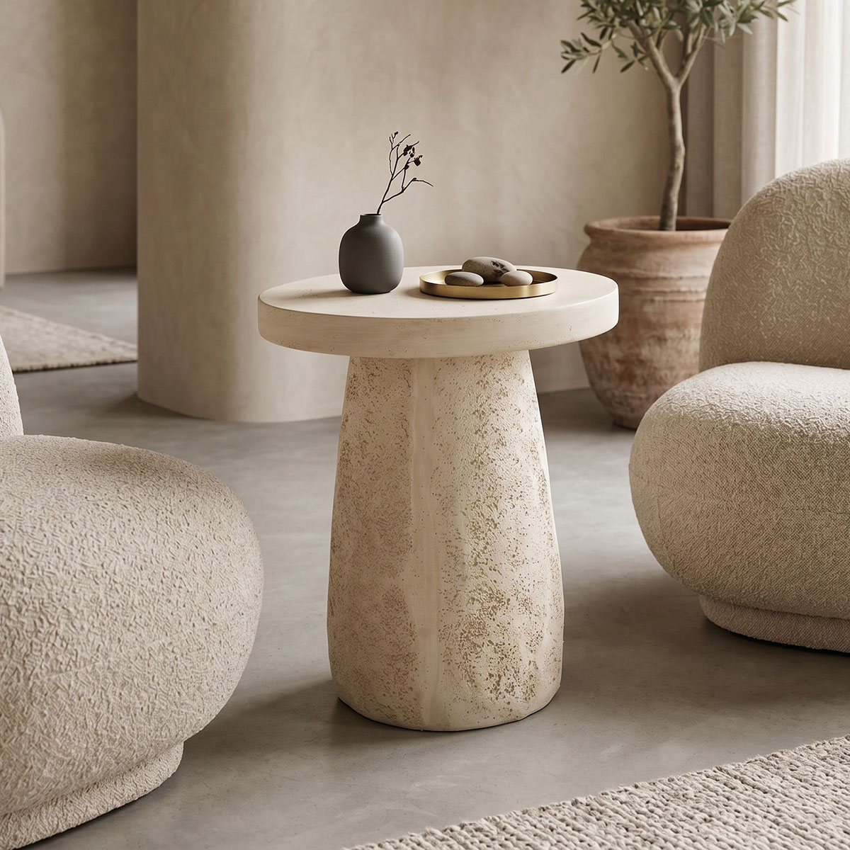 419-000004 Morena MGO cream side table D50x61.5cm - Слика 1