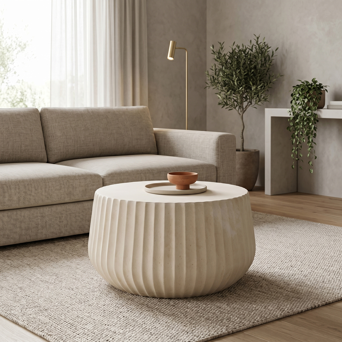 419-000007 Rongo coffee table, MGO cream, D80x41cm - Слика 1