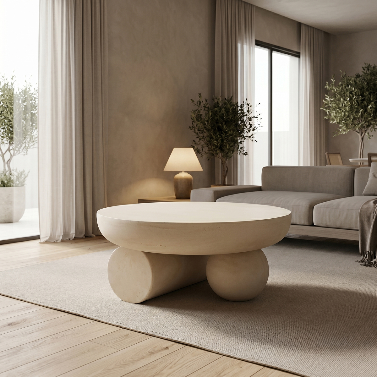 419-000009 Coffee table Mikawa MGO cream D70x34cm - Image 1