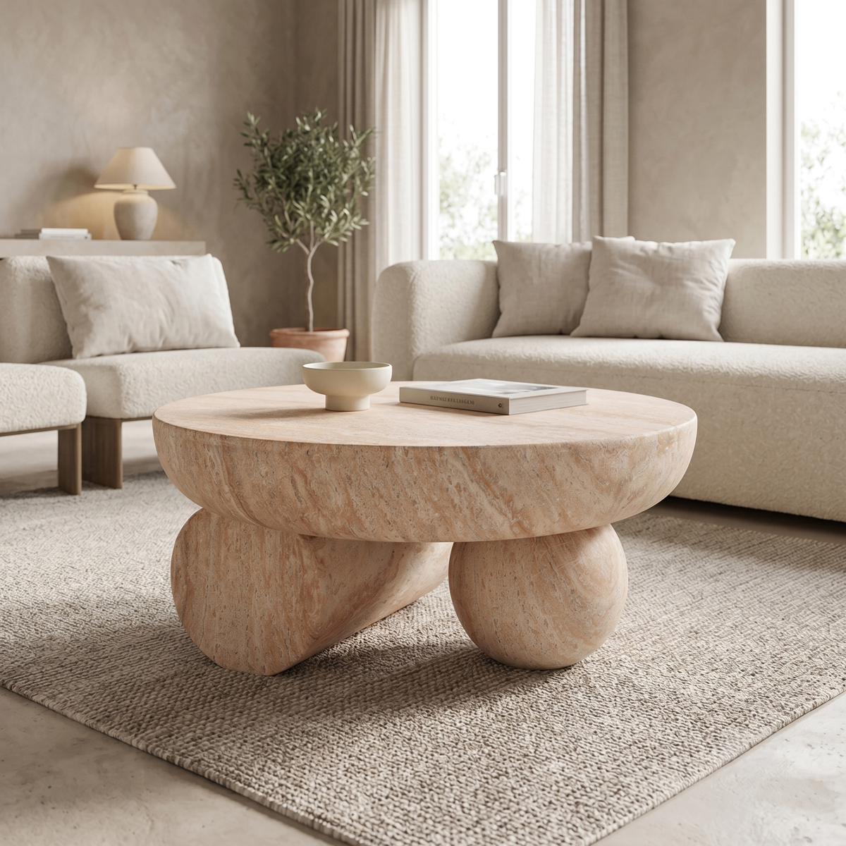 419-000010 Coffee table Mikawa MGO travertine look D70x34cm - Image 1