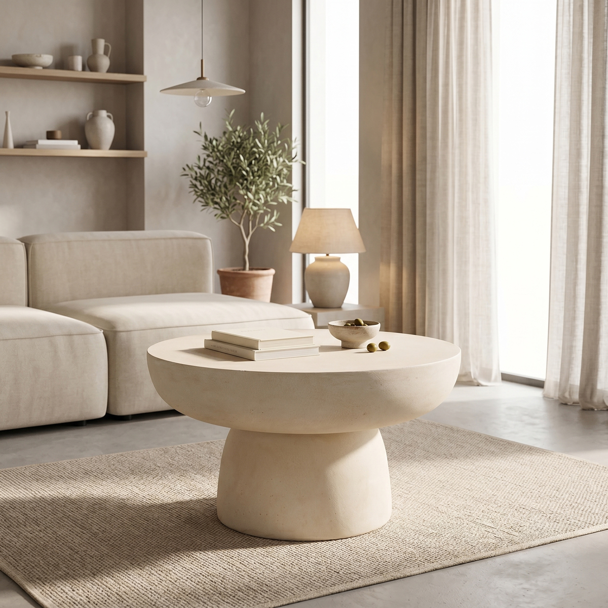 419-000014 Coffee table Nuebo MGO cream D70x40cm - Image 1