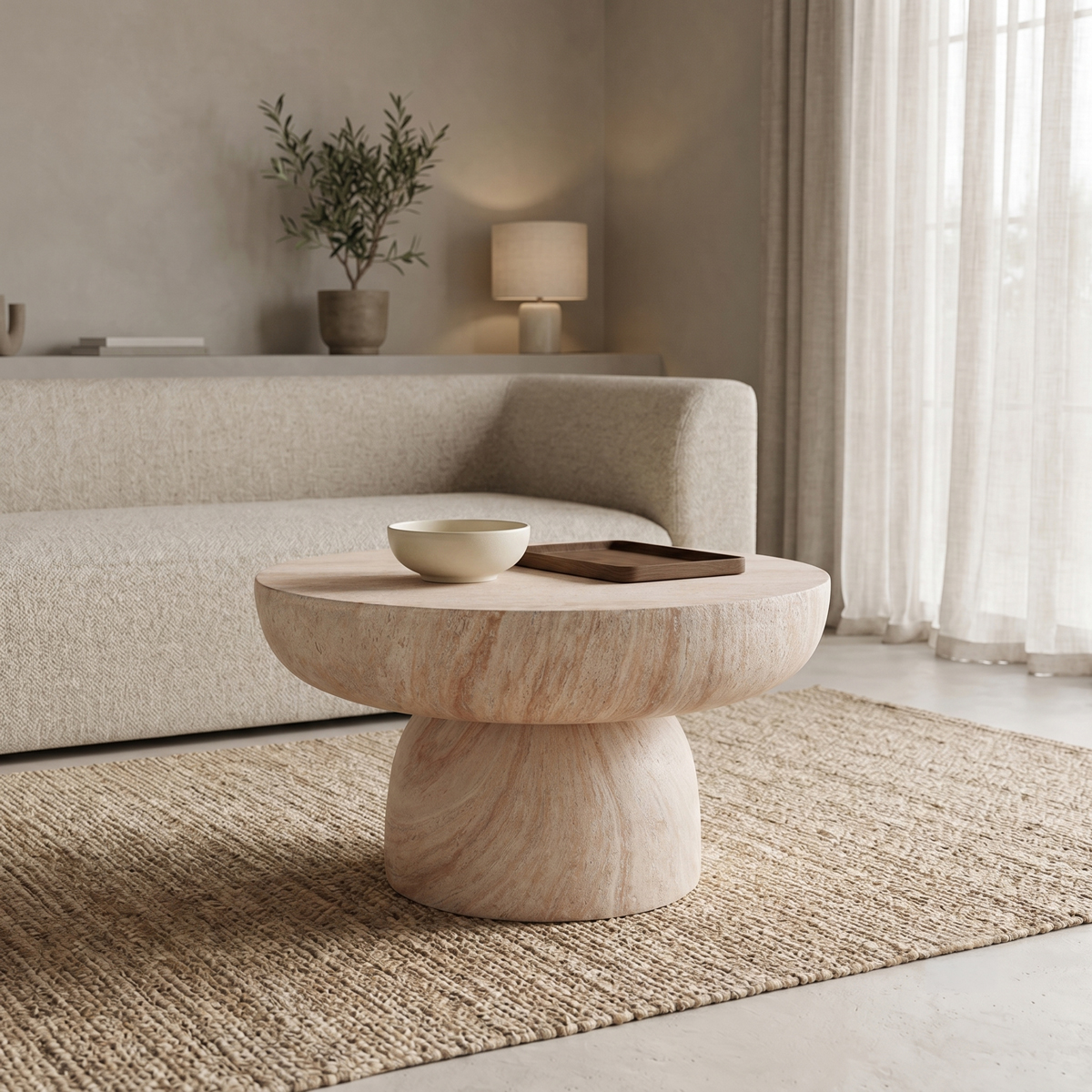 419-000015 Coffee table Nuebo MGO travertine look D70x41.5cm - Слика 1