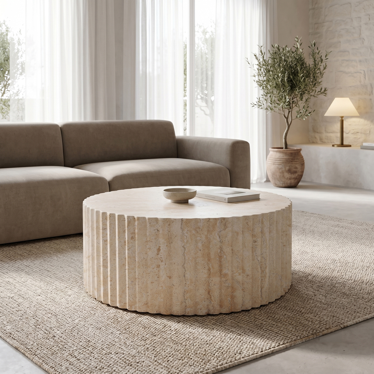419-000020 Coffee table Binero MGO travertine look D106x45cm - Image 1