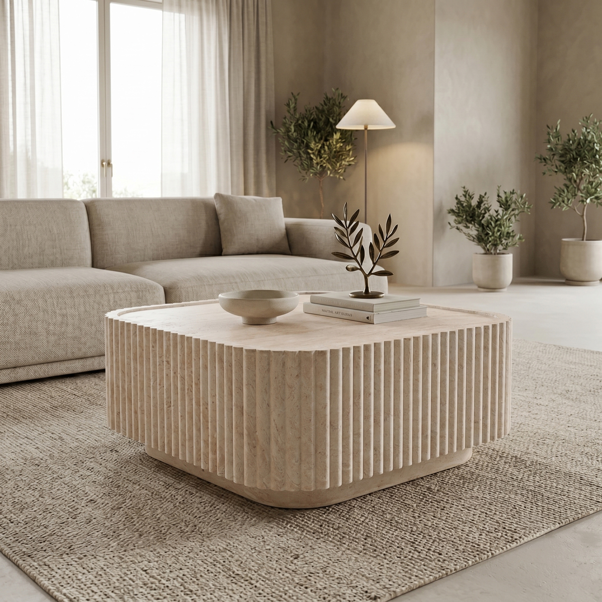 419-000023 Coffee table Doric MGO travertine look 80x80x38cm - Image 1