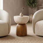 Isaka side table, MGO, cream-wood look, D38x48cm