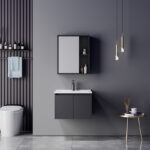Chinky anthracite countertop with sink and mirror